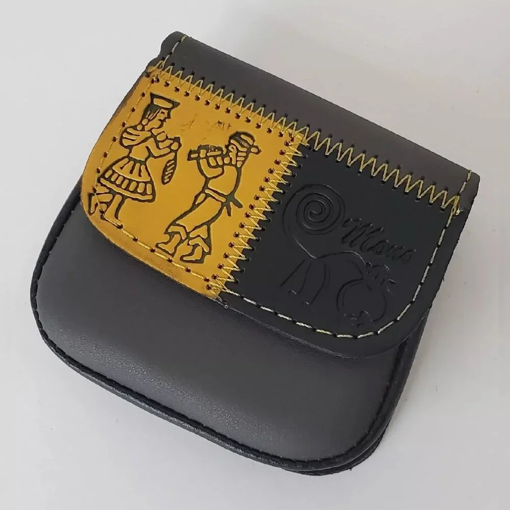 PERUVIAN GENUINE LEATHER PURSE COINS MEN'S WOMEN'S EMBOSSED LOGO DESIGN WALLET